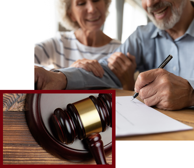 old couple signing documents